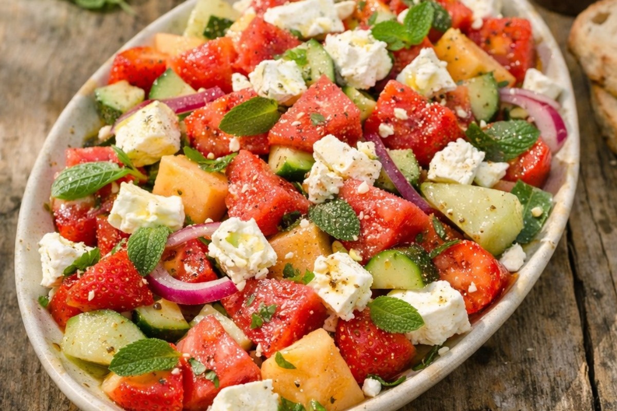 Melon- och fetaostsallad