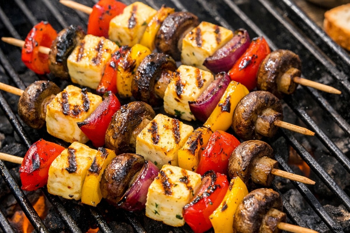 Grillspett med halloumi och grönsaker