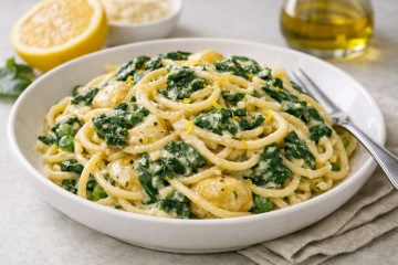 Bild på Pasta med spenat, vitlök och citron